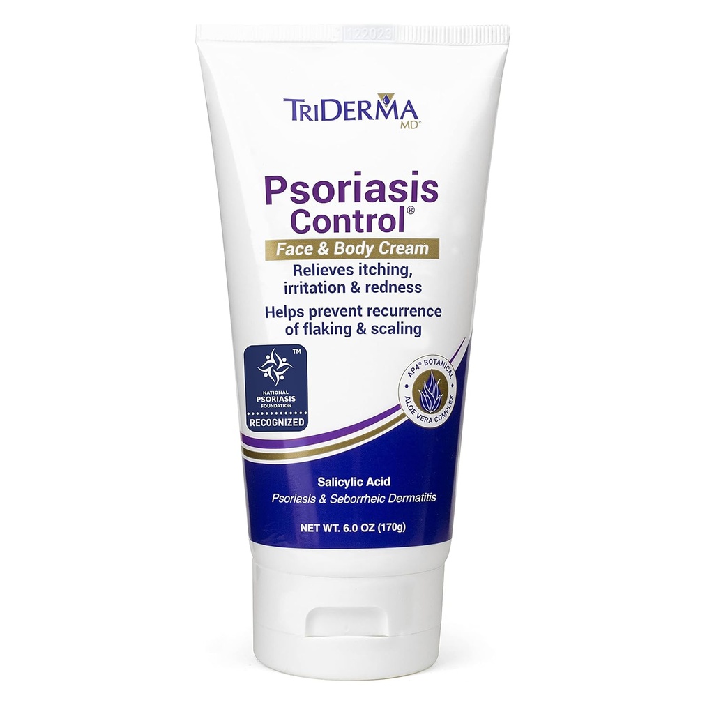 TriDerma Psoriasis Control Face & Body Cream - Μέγιστη δύναμη 3% Σαλικυλικό οξύ, AP4 Aloe Vera Gel, Urea Cream - Extra Moisturizing Treatment, No Cortisone or Coal Tar - FSA Επιλέξιμη - 6 Oz