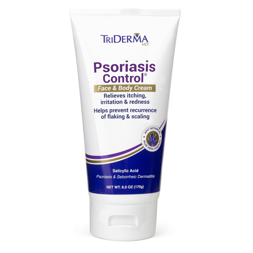 TriDerma Psoriasis Control Face & Body Cream - Maximum Strength 3% Salicylic Acid, AP4 Aloe Vera Gel, Urea Cream - Extra Moisturizing Treatment, No Cortisone or Coal Tar - FSA Eligible - 6 Oz