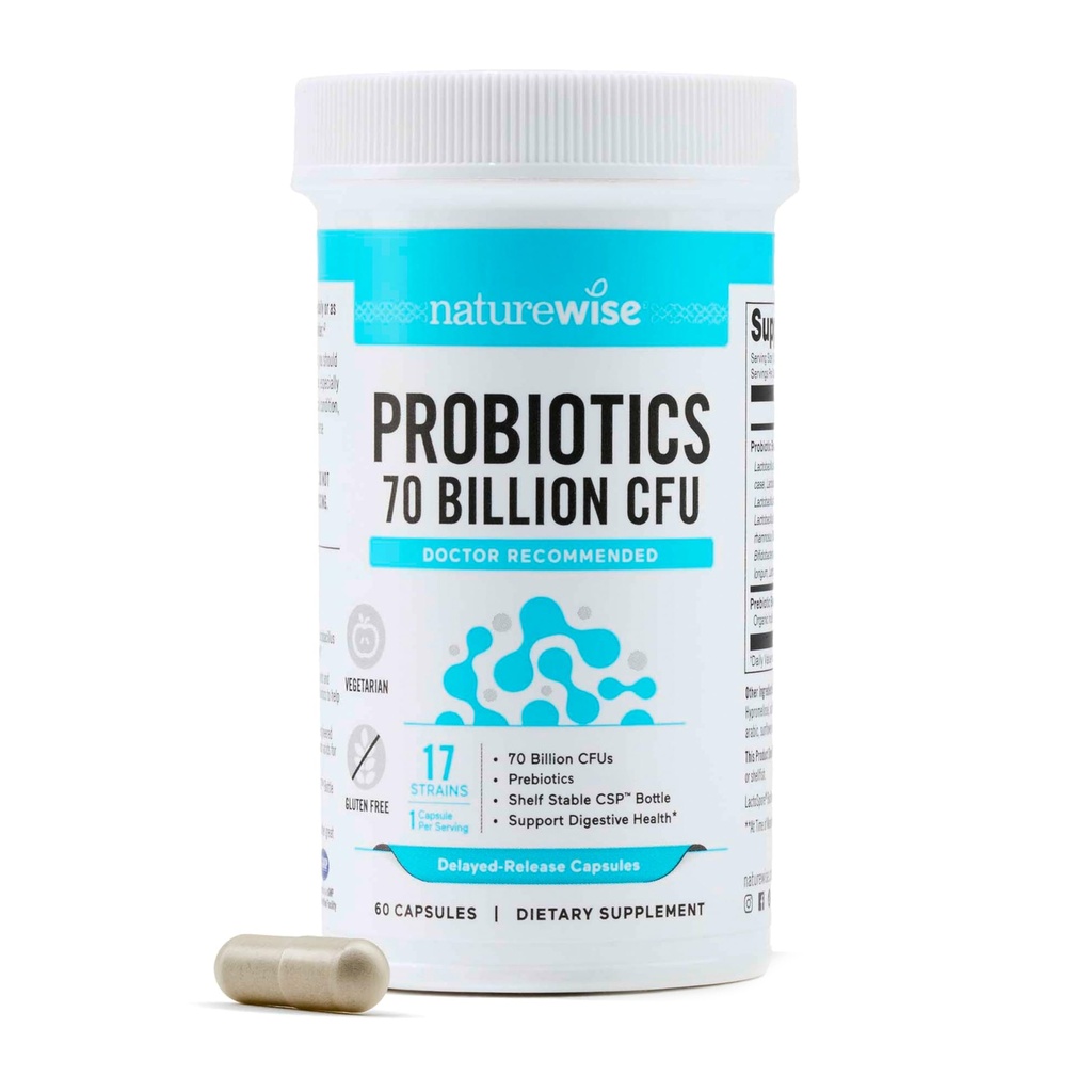 NatureWise Probiotics 70 Δισεκατομμύρια CFU - 17 Strains + Βιολογικά Πρεβιοτικά - Ανοσοποιητική, Επιπεφυκίτιδα & Οπίσθια Υγεία Υποστήριξη για γυναίκες & άνδρες - Χορτοφαγικά, Χωρίς Γλουτένη, Μη ΓΤΟ - 60 Κάψουλες[2-Month Supply]
