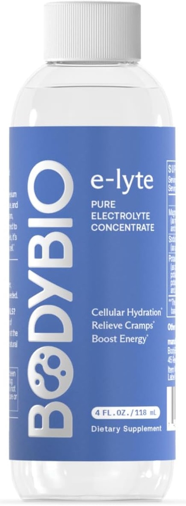 BodyBio e-Lyte - Υγρό Ηλεκτρολυτικό Πυκνό για Καθαρή Ενυδάτωση, Ενέργεια & Ανακουφιστικό Cramp - Χωρίς Ζάχαρη, Χωρίς Τεχνητές Γεύσεις, Χωρίς Γέμισμα, Κετό Φιλικό