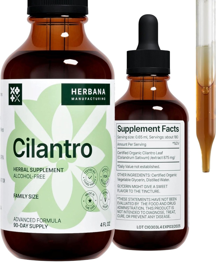 Cilantro Leaf 4 fl oz Liquid Extract - Organic Coriandrum Sativum Drops for Body Cleansing & Detox - Natural Calming Herbal Timcture Supplement for Nury System - Υψηλή ισχύς - Προσφορά 90 ημερών