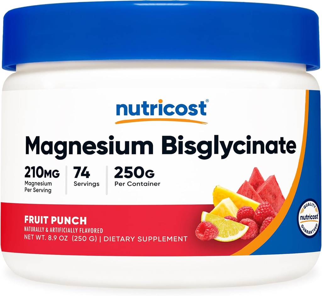 Nutricost Μαγνήσιο Διγλυκινικό Σκόνη (Fruit Punch, 250 γραμμάρια) - Συμπλήρωμα χημικού μαγνησίου