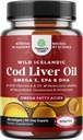 Ισλανδική Cod Liver Oil Softgels - Wild Caught EPA DHA Omega 3 Fish Oil 1000mg ανά μερίδα - Βιώσιμα πηγάζει Burpless Fish Oil συμπλήρωμα με βιταμίνη D3 & A για την καρδιά κοινή εγκεφάλου & ανοσοποιητική υποστήριξη
