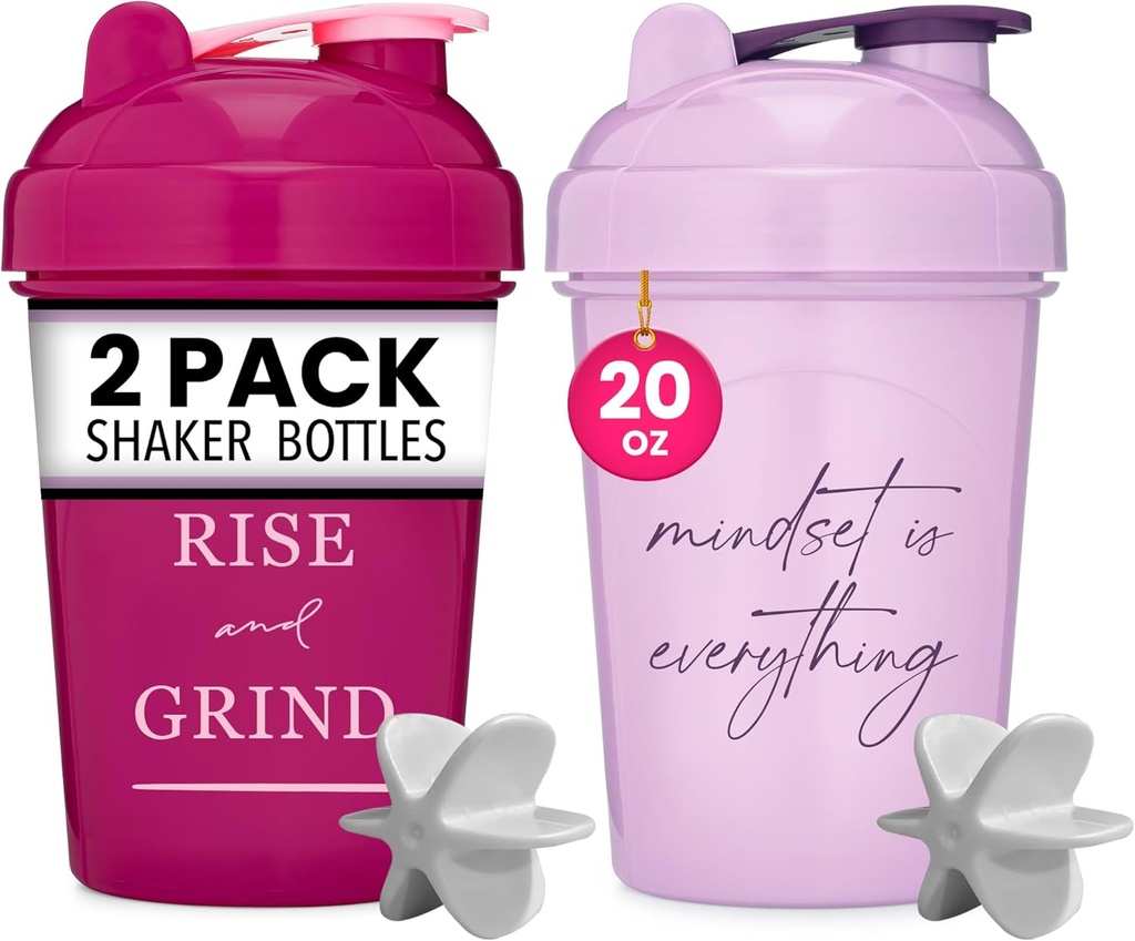 GOMOYO [2 Πακέτο] 20oz Shaker μπουκάλι με Motivational Προσφορές (Raspberry & Λεβάντα) 