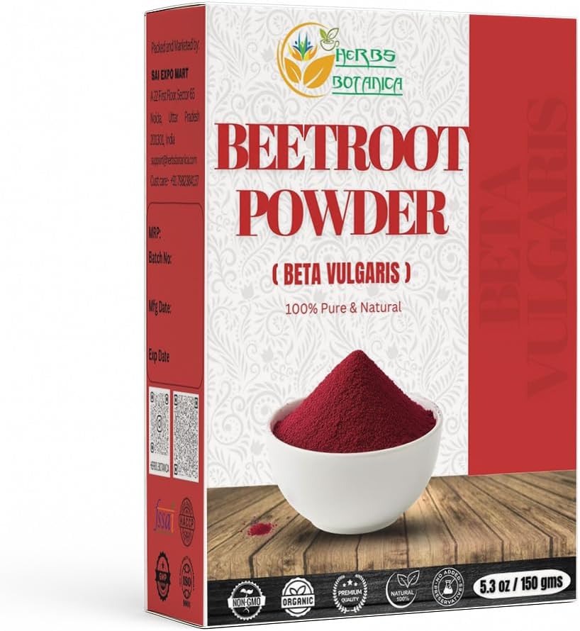 Herbs Botanica Beetroot Powder for Baking and Smoothies | Nitric Oxide Suppement | Beet Root Powder Boost Stamina and Increases Energy Gluten and GMO Free 5.3 oz / 150 GMS