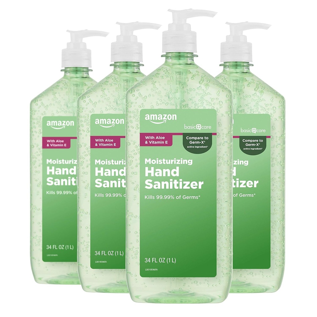 Βασική Φροντίδα - Aloe Vera Hand Sanitizer 62%, 34 fl oz (πακέτο των 4)