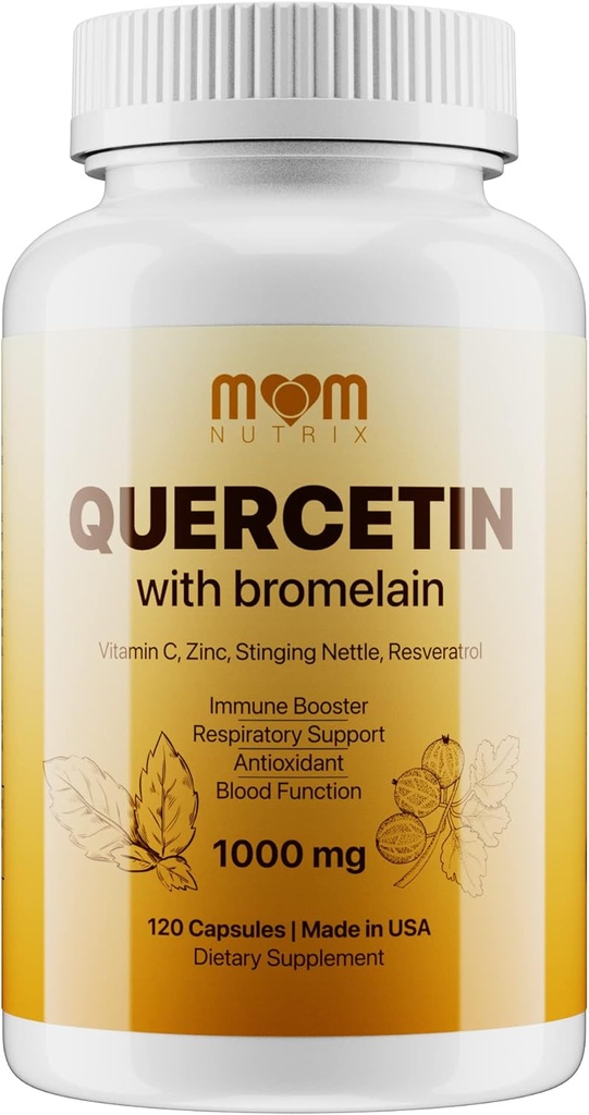 Προηγμένη Quercetin με Bromelain - 120 κάψουλες με Elderberry, Stinging Nettle, Resveratrol, Zinc, Vitamin C & D - Made in The USA