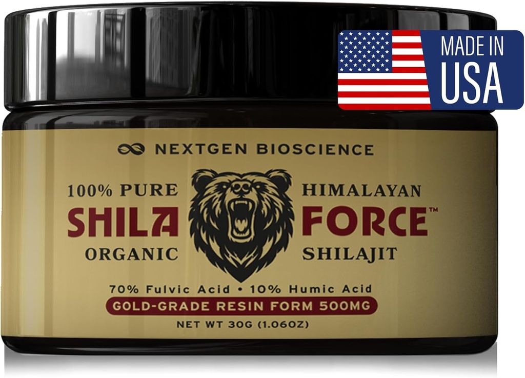 ShilaForceTM Shilajit Pure Gold-Grade Wild-Harved Himalayan Organic Live Resin - 500mg 70% Fulvic Acid & 10% Humic Acid με 85+ Trace Minerals, 30g Made in USA, Brown