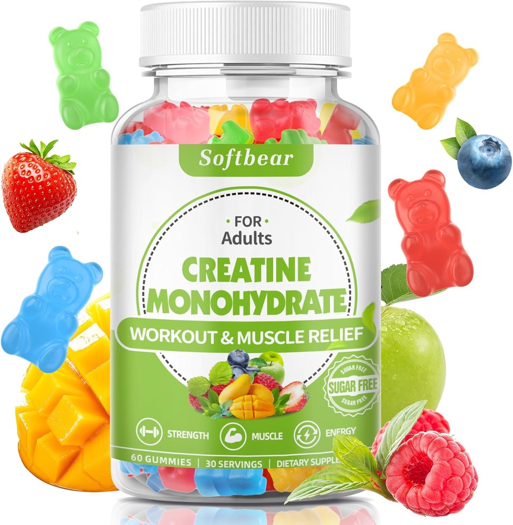 softbear 5000mg Creatine Monohydrate Gummies για άνδρες γυναίκες, Vegan Creatine HCL συμπλήρωμα Προ προπόνηση Gummies για μυών Builder δύναμη μικτή γεύση 60 κόμης