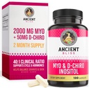 Ancient Bliss Myo & D-Chiro Inositol συμπλήρωμα, 40 έως 1 αναλογία, Βοηθά στη λειτουργία των ωοθηκών Υποστήριξη για τις γυναίκες, βιταμίνη Β8 βοηθά να ρυθμίσει εμμηνορρυσιακό κύκλο, 2050mg ανά υπηρεσία, 120 κάψουλες Vegan