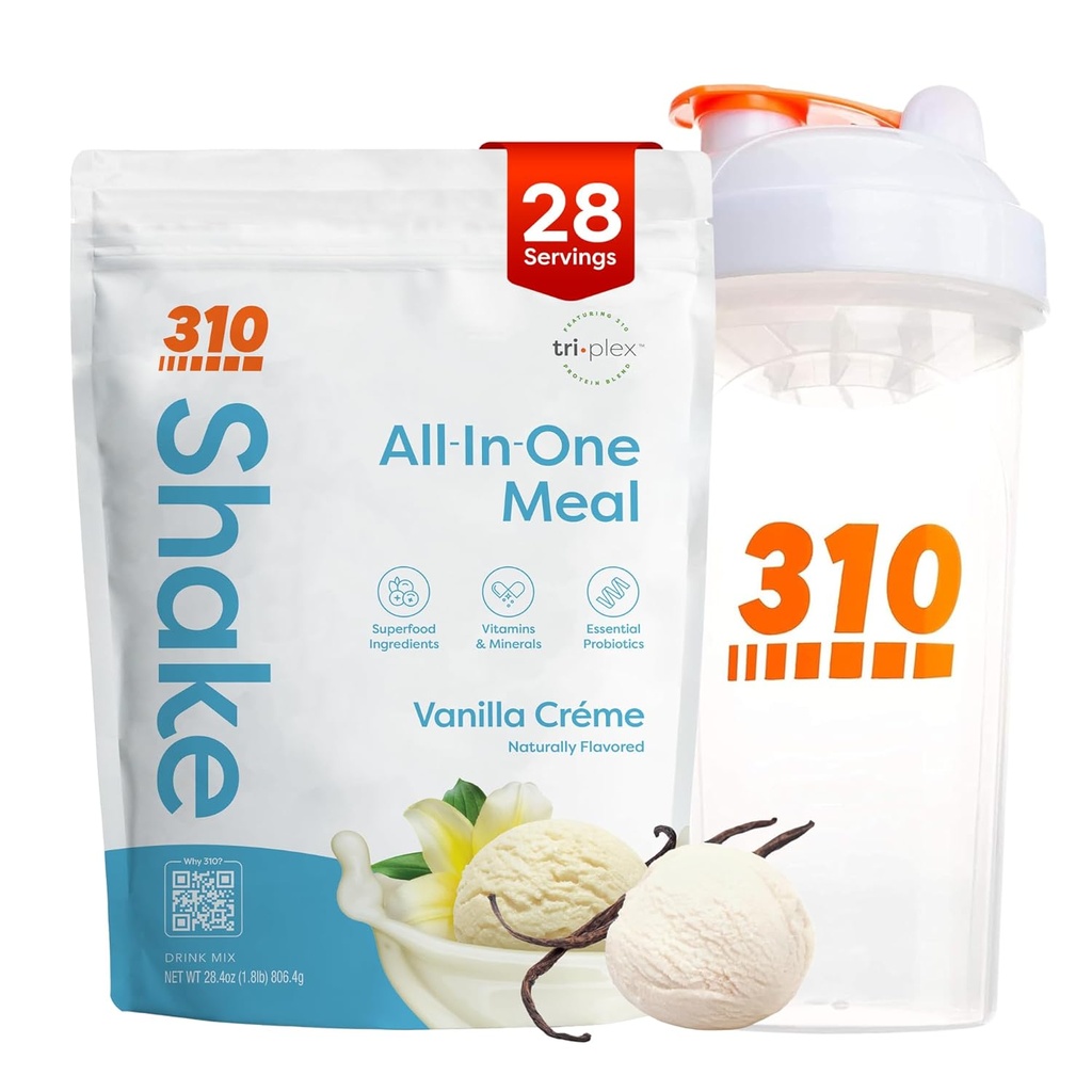 310 Nutrition All-in-One Meal Replacement Shake Powder w/Shaker Cup Starter Kit - Υψηλής πρωτεΐνης Ίνες Πλούσια Vegan Superfood Blend - Χωρίς ζάχαρη, Κέτο & Παλαιό Φιλικό, Χαμηλό Καρβίδιο - Vanilla Creme 28 srv