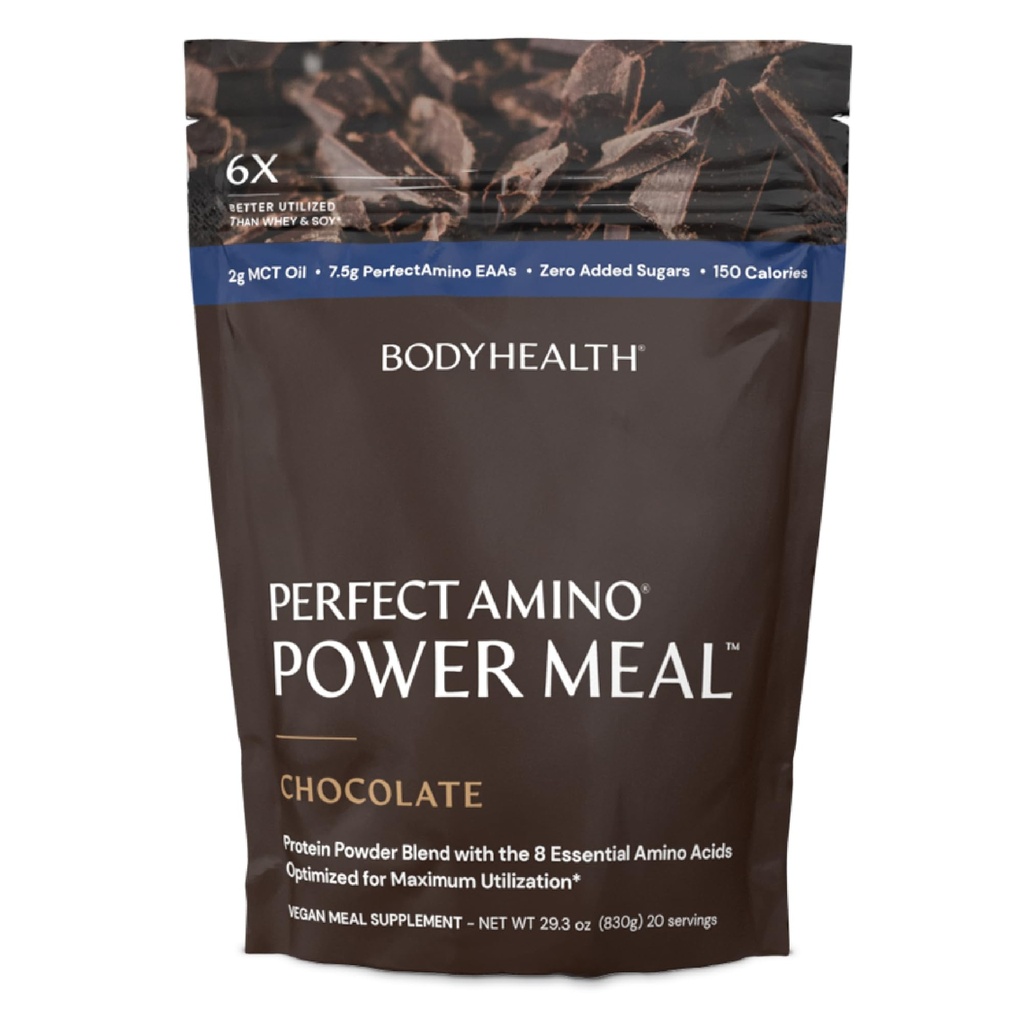 BodyHealth PerfectAmino Power Meal Shake New Dark Chocolate Flavor with MCT Oil Carb 10 and Perfect Amino Protein Base (20 services)
