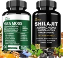 Shilajit 9000mg, Sea Moss 17500mg, Ginger & Black Seed Oil 4000mg, Ashwagandha 5000mg, Rhodiola Rosea, 1000mg Panax Ginseng 1500mg, Όλα σε 1 συμπλήρωμα - Sea Moss & Shilajit Vitality Bundle