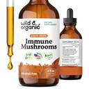 Wild & Organic Immune Mushroom Tincture - 8-in-1 Immune Support with Chaga, Reishi, Turkey Tail, Lion’s Mane, Maitake Extract - Liquid Mushroom Supplement - Vegan, Sugar & Alcohol-Free Drops - 4 oz
