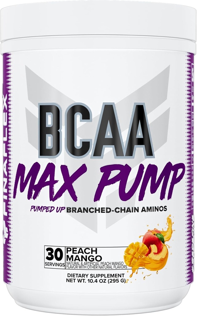 FINAFLEX BCAA MAX Pump, Ροδάκινο Mango - 10.4 oz - Προάγει τη δύναμη, την απόδοση & την ανάκτηση - με 2:1:1 αναλογία της λεουκίνης, Ισολευκίνη & Valine + Betaine Anhydrus - 30 εξυπηρετεί