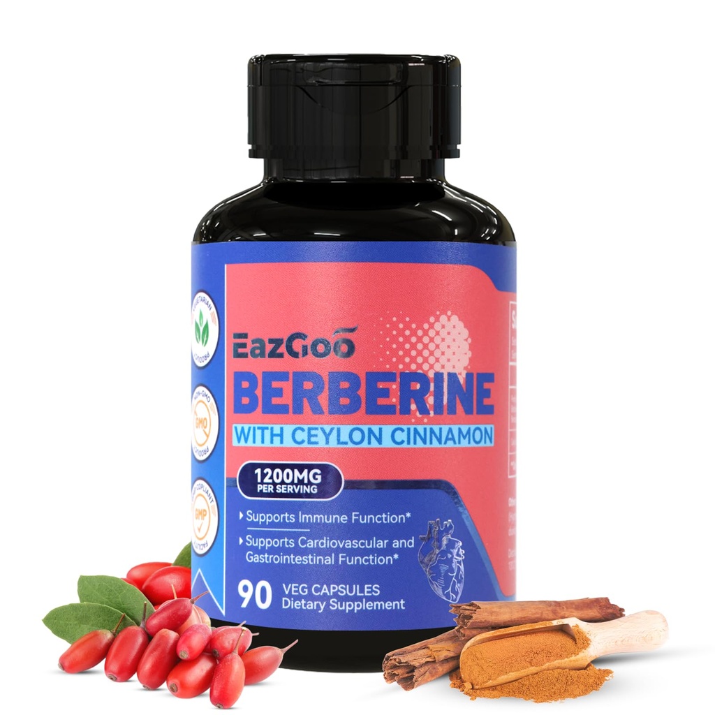 Premium συμπλήρωμα βερβερίνης 1200mg με κανέλα Κεϋλάνης - 90 κάψουλες Vegan - συμπλήρωμα βερβερίνης HCL χωρίς γλουτένη GMO, ανοσοποιητική υποστήριξη