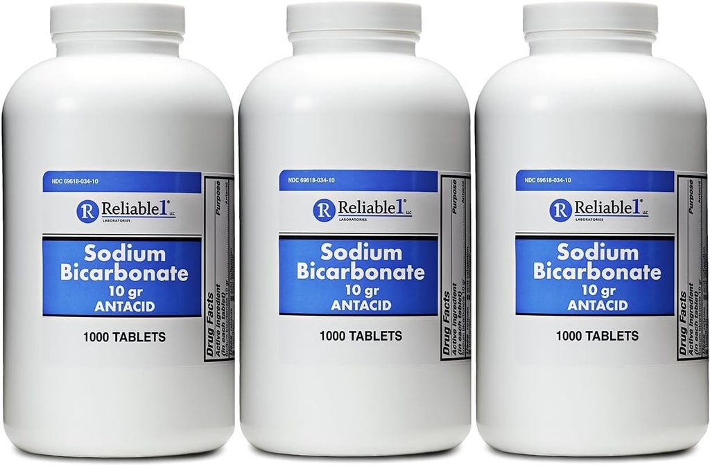 Διττανθρακικό νάτριο 650 mg 1000 αντιόξινα δισκία, για την ανακούφιση της οξείας δυσπεψίας, Heartburn, Sour Stomach & Upset Συσκευασία στομάχου των 3