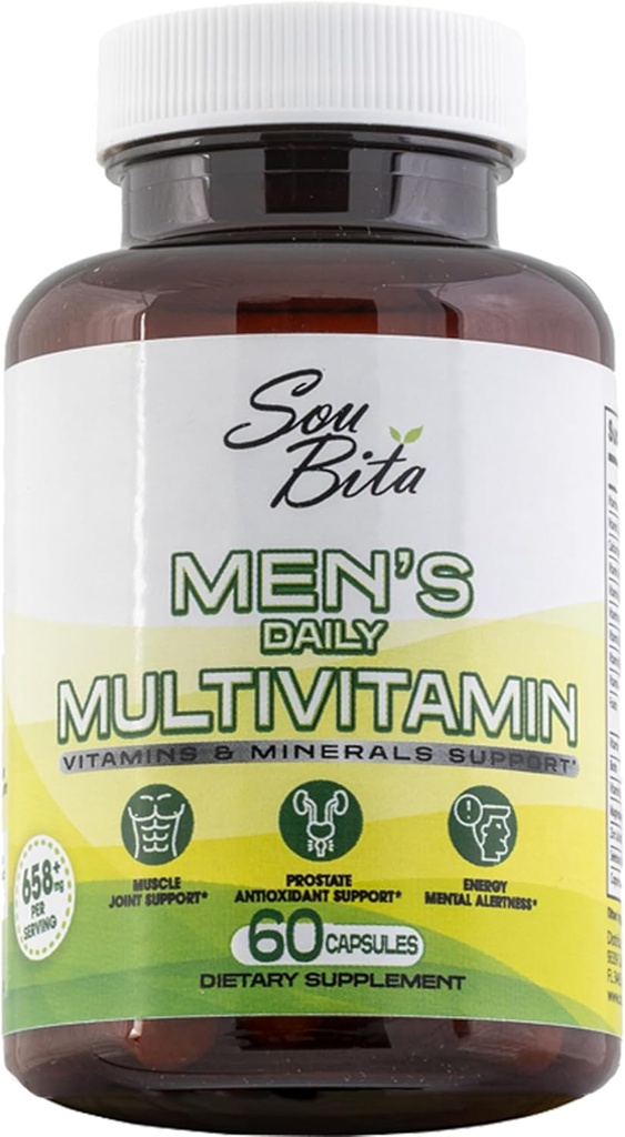 Vitamins for Men–Daily Multivitamins for Men Support for Energy, Immunity, Focus, and Performance. Mens Vitamins A, B12, C, D, E, Zinc, Calcium & Magnesium. Men's multivitamin Vegetable Capsules.
