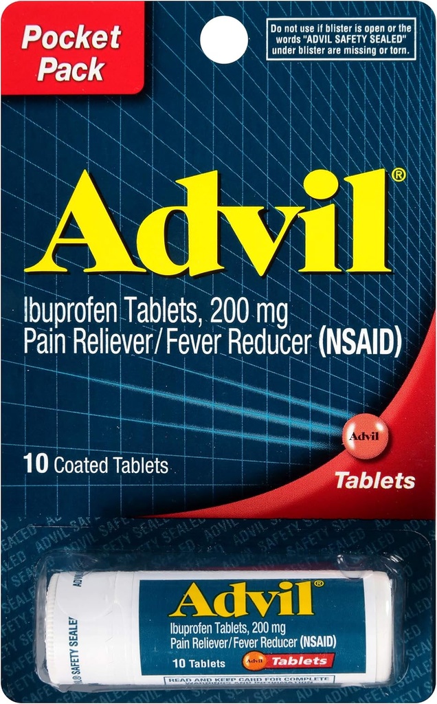 Advil Επικαλυμμένα δισκία Πόνο Reliever και τον πυρετό Reducer, Ibuprofen 200mg, 12 x 10 Count, Μπουκάλι μεγέθους ταξιδίου