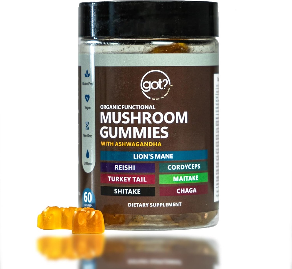 Mushroom Gummies Καθημερινή συμπλήρωμα με Ashwagandha - Lions Mane, Turkey Tail, Reishi, Cordyceps, Chaga - Mega 10 Blend Nootropic οργανικά μανιτάρια - Ενέργεια, εστίαση, μνήμη, και ανοσοποιητική υποστήριξη - 60ct