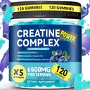 Creatine Monohydrate Gummies 6500mg per Serving for Men & Women - 120 Gummies X5 Strength Sugar Free Μασώμενη Create for Muscle Builder, Muscle Strength, Pre-Wortout Supplement (Blueberry)