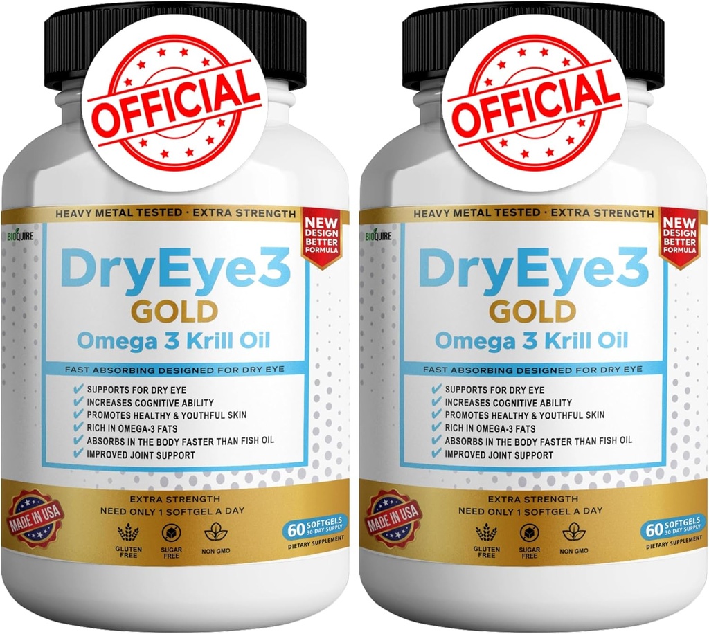 Ξηρό μάτι 3 χρυσό Omega 3 Krll Oil επιπλέον δύναμη, 60 Softgels, ξηροφθαλμία υποστήριξη, μη-GMO, χωρίς γλουτένη, χωρίς ζάχαρη (2)