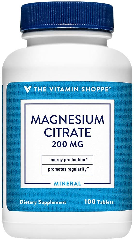 Magnesium Citrate 200mg Tablets, Magnesium Supplement as Citrate for Muscle Relaxation – Supports Nerve, Heart and Muscle Function – Boosts Energy Production (100 Tablets) by The Vitamin Shoppe