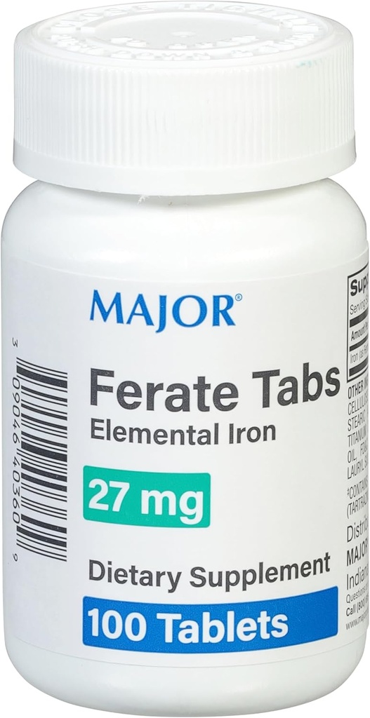 Major 27 mg Ferate Tabs - Σιδήρου Gluconate Στοιχειώδες συμπλήρωμα διατροφής σιδήρου - 100 Count (1 Pack)