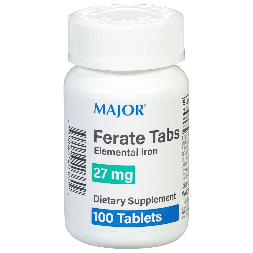 Major 27 mg Ferate Tabs - Σιδήρου Gluconate Στοιχειώδες συμπλήρωμα διατροφής σιδήρου - 100 Count (1 Pack)