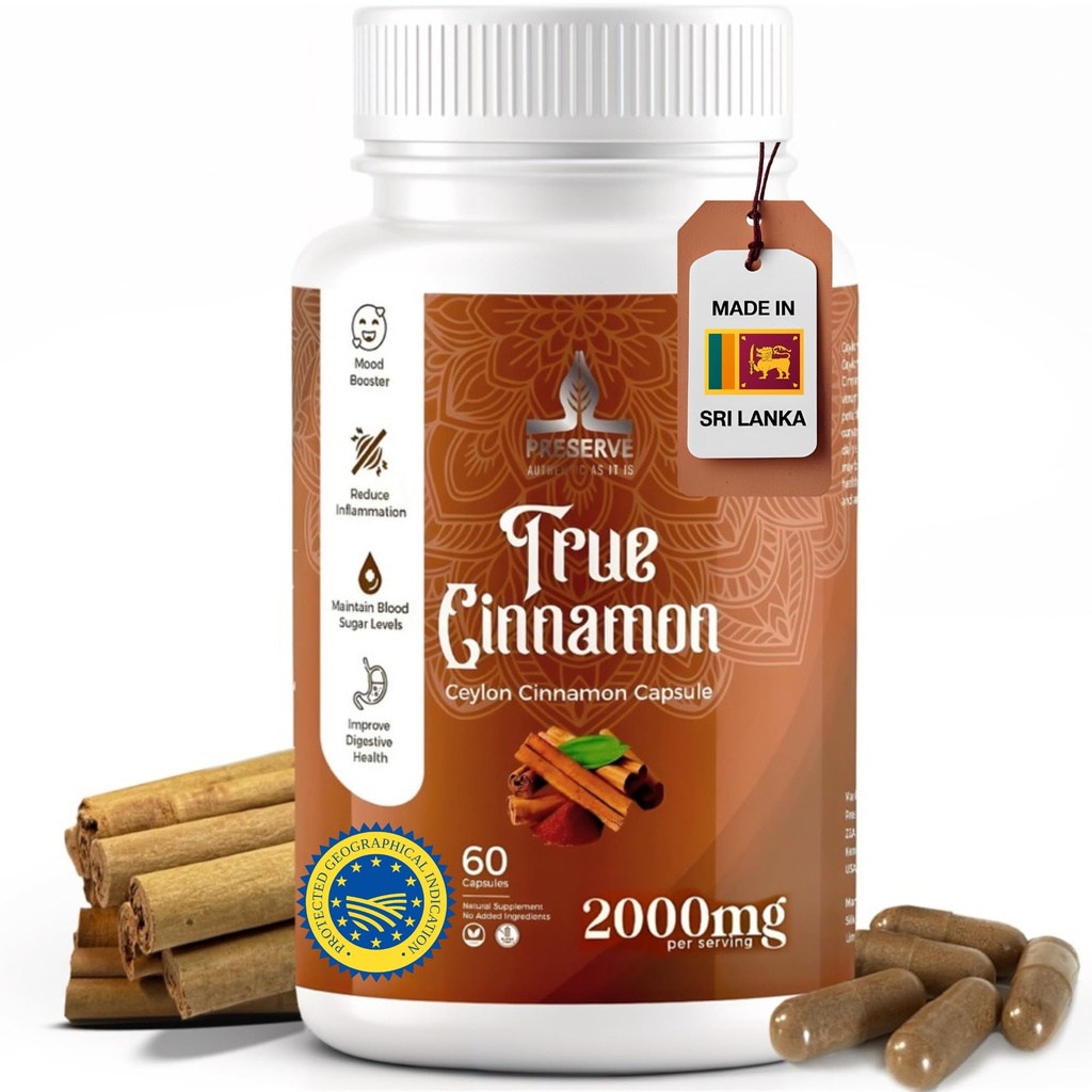Κάψουλες κανέλας καθαρής Κεϋλάνης, 2.000mg, συμπλήρωμα δύο μηνών 