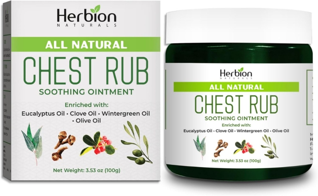 HERBION Naturals Τρίψιμο στήθους - Καταπραϋντική Αλοιφή με Καταπραϋντικές Αχυρώνες για Ενήλικες & Παιδιά 2+ - Ανακουφίζει Βήχα, Ψυχρό, Nasινικό & Θωρακικό Συμφόρηση – Μειώνει Μυϊκές & Κοτσίδες (3.53 Oz (Pack of 1)