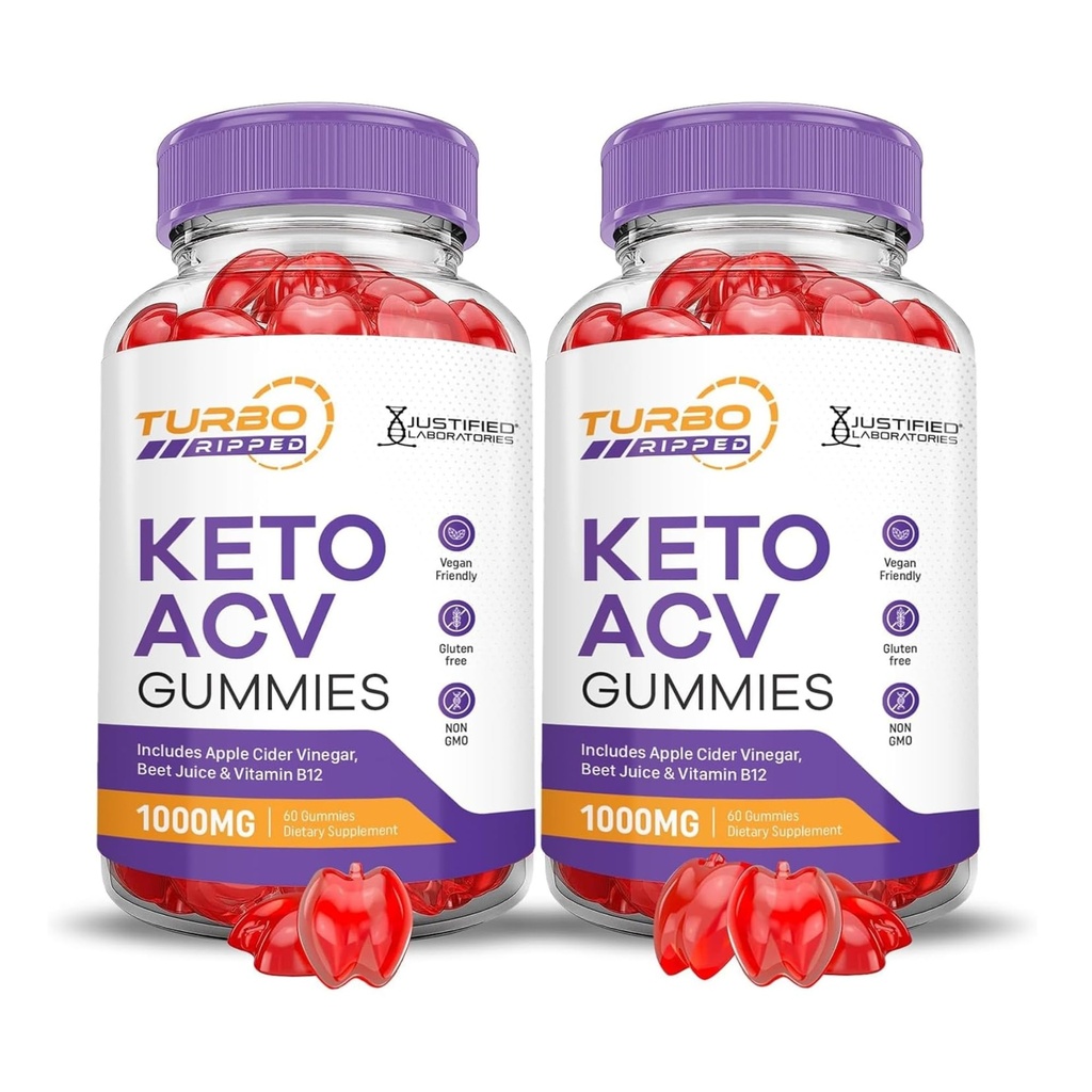 Justified Laboratories (2 Pack Turbo Ripped Keto ACV Advanced Formula 1000MG Keto Apple Cider Vinegar Formulated with Romegranate Beet Buice Powder B12 Vegan Non GMO 120 Gummies