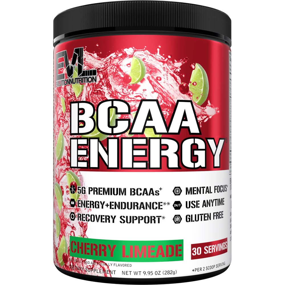 EVL BCAAs Αμινοξέα σε σκόνη - BCAA Energy Pre Workout σκόνη για την αποκατάσταση των μυών Lean ανάπτυξη και αντοχή - Επανυδάτωση μετά την αποκατάσταση προπόνησης ποτό με φυσική καφεΐνη - Cherry Limeade