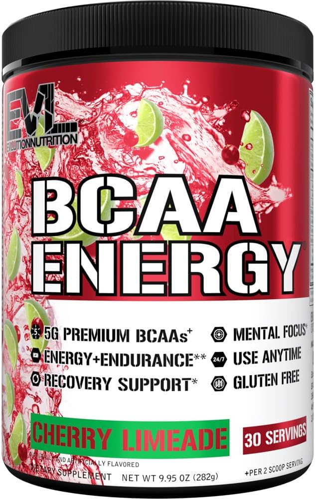 EVL BCAAs Αμινοξέα σε σκόνη - BCAA Energy Pre Workout σκόνη για την αποκατάσταση των μυών Lean ανάπτυξη και αντοχή - Επανυδάτωση μετά την αποκατάσταση προπόνησης ποτό με φυσική καφεΐνη - Cherry Limeade