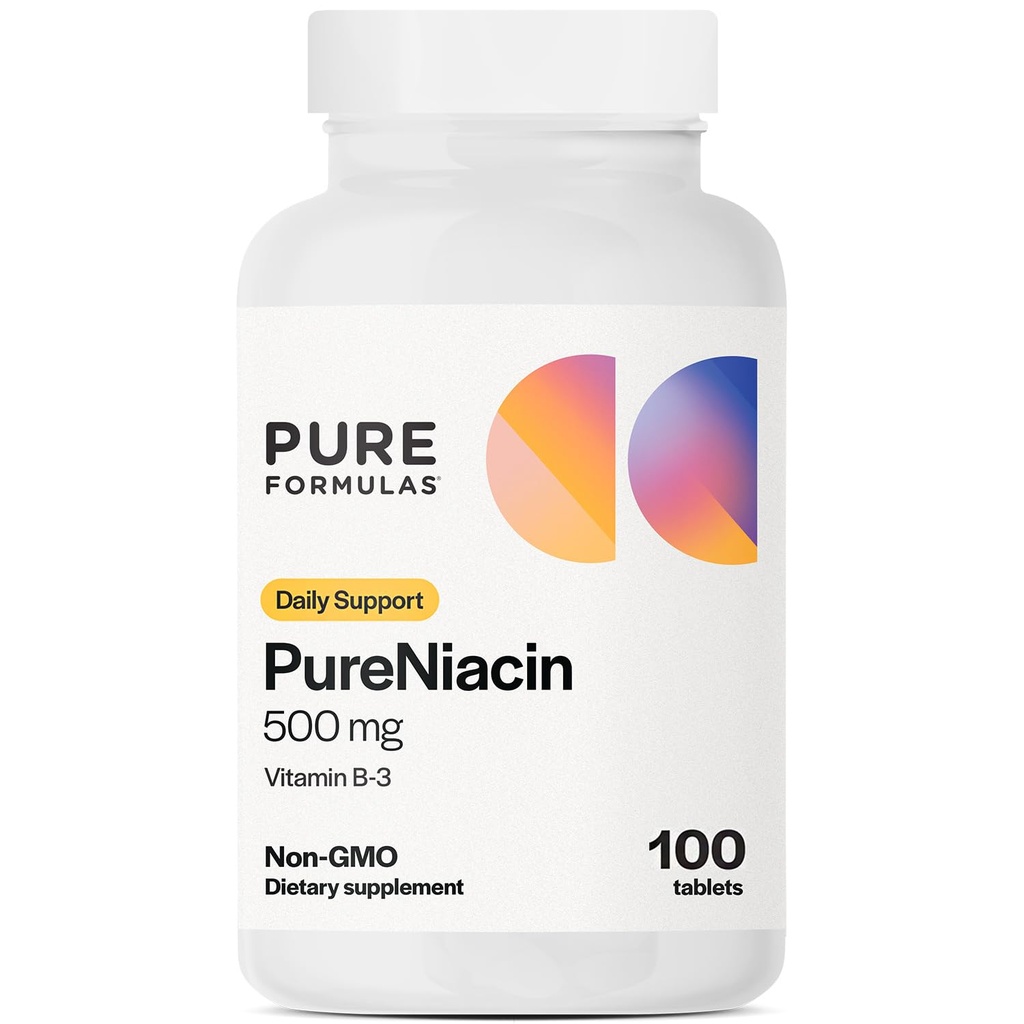 PureFormulas Καθαρή Νιασίνη - Βιταμίνη Β3, 500 mg Άμεση απελευθέρωση Νιασίνη 500mg - Νικοτινικό οξύ 100 δισκία - Μη- ΓΤΟ Β3 Βιταμίνες Niacin Συμπλήρωμα