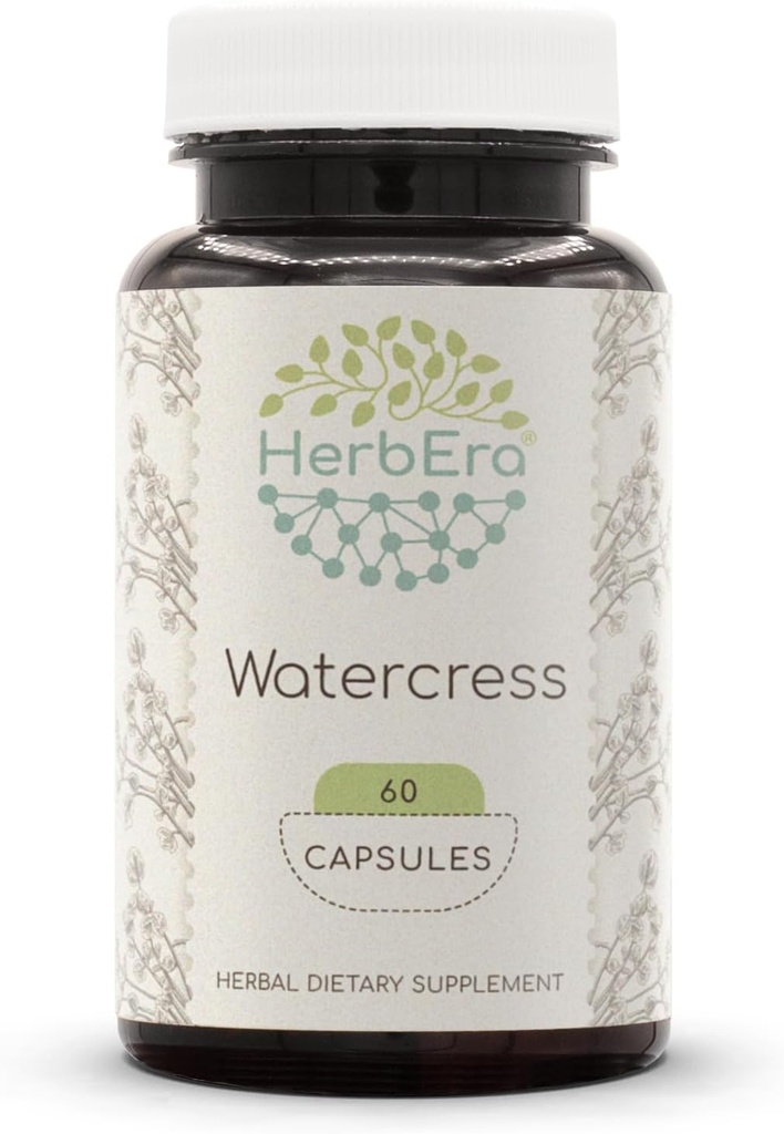 HerbEra Watercress 60 Κάψουλες, 800 mg, Συμπυκνωμένες Υγρές σταγόνες Φυσικό Watercress (Nasturtium Officinale) Αποξηραμένο Βότανο (60 κάψουλες)