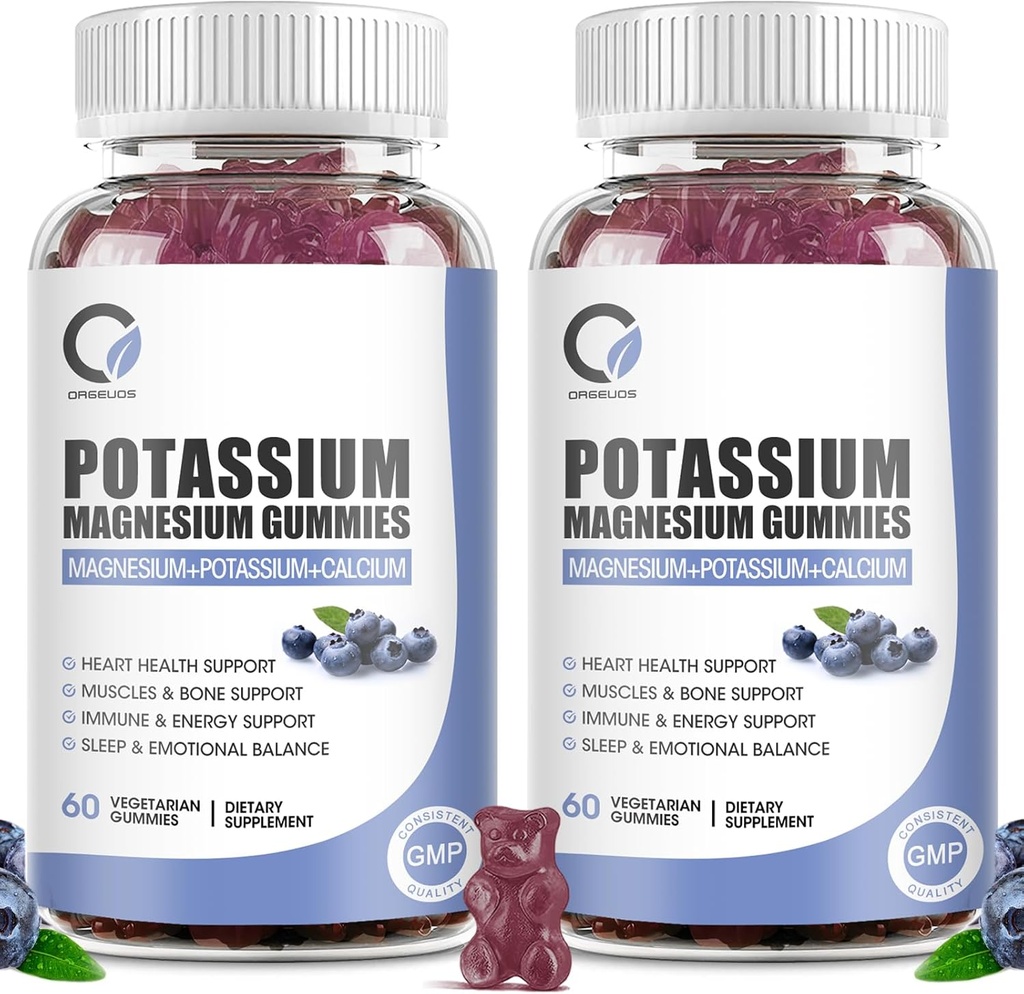 2 Συσκευασία Κάλιο Μαγνήσιο Gummies με Κάλιο Ctrite 200 mg, Μαγνήσιο Γλυκινικό 320 mg Συν Ασβέστιο, Ψευδάργυρο, Βιταμίνη - Συμπληρώματα Κάλιο για Κνήμη, Καρδιά, Μύες Υγειονομική Υποστήριξη