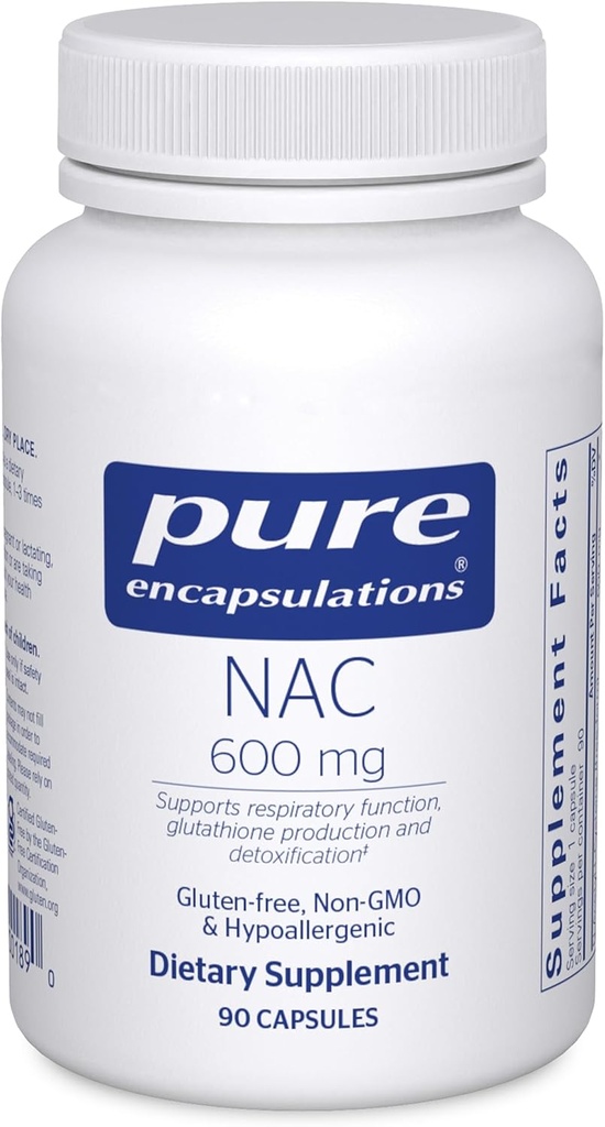 Pure Encapsulations NAC 600 mg - N- Acetyl Cysteine NAC Συμπλήρωμα για την Υγεία Πνεύμονα & Ανοσολογική Υποστήριξη, Υποστήριξη ήπατος & Αντιοξειδωτικά * - με Freeform N- Acetyl- L- Cysteine - 90 Κάψουλες