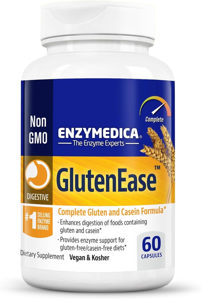 Enzymedica GlutenEase, Advanced Digestive Enzymes for Women and Men, Fast-Active Formula for Bloating Relief & Digestive Health, Helps Break Down Γλουτένη & Καζεΐνη, 60 Κάψουλες