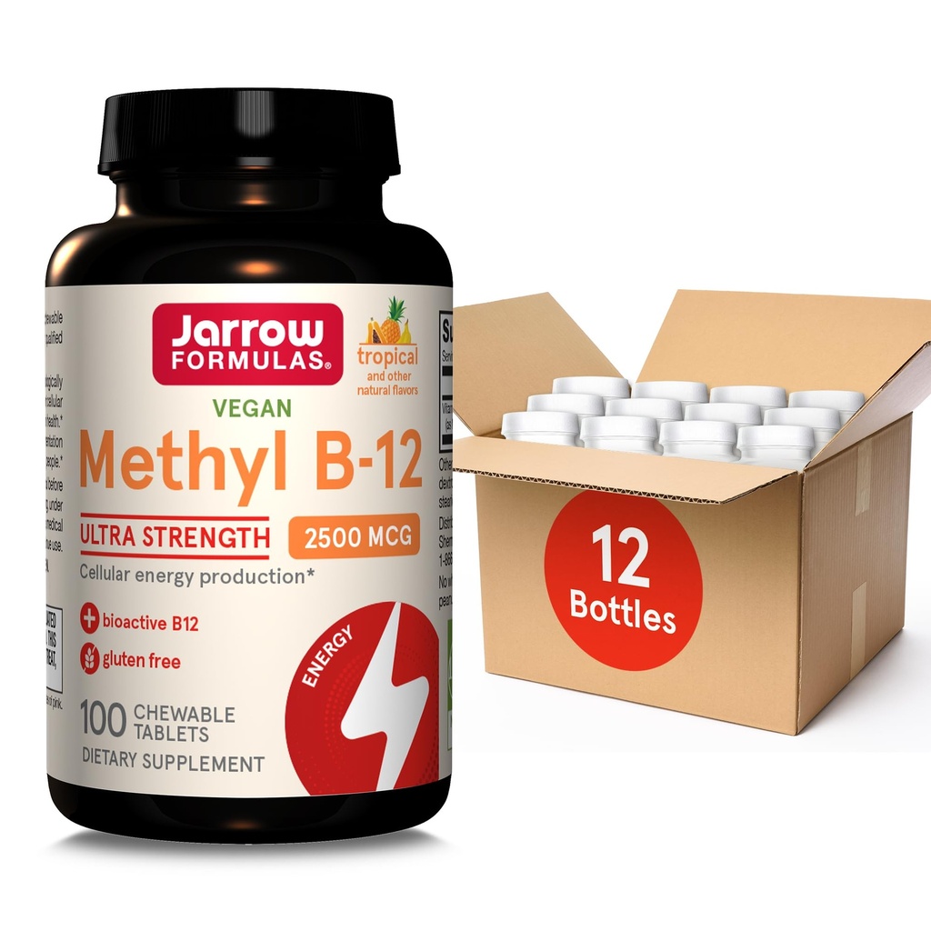 Jarow Formulas Ultra Strength Methyl B-12, Συμπλήρωμα διατροφής για την παραγωγή Cellular Energy, 100 Tropical-Flavored Chewable Tablets, Μέχρι 100 ημέρες προσφοράς, Συσκευασία των 12