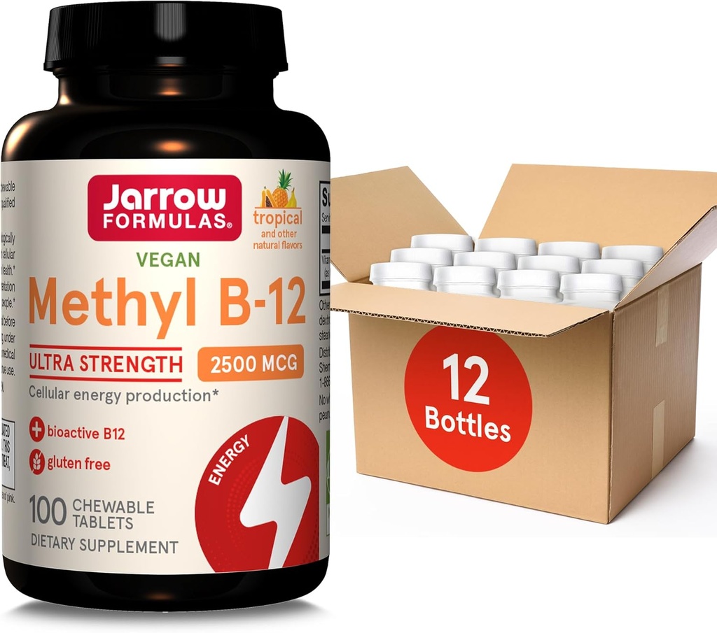 Jarow Formulas Ultra Strength Methyl B-12, Συμπλήρωμα διατροφής για την παραγωγή Cellular Energy, 100 Tropical-Flavored Chewable Tablets, Μέχρι 100 ημέρες προσφοράς, Συσκευασία των 12