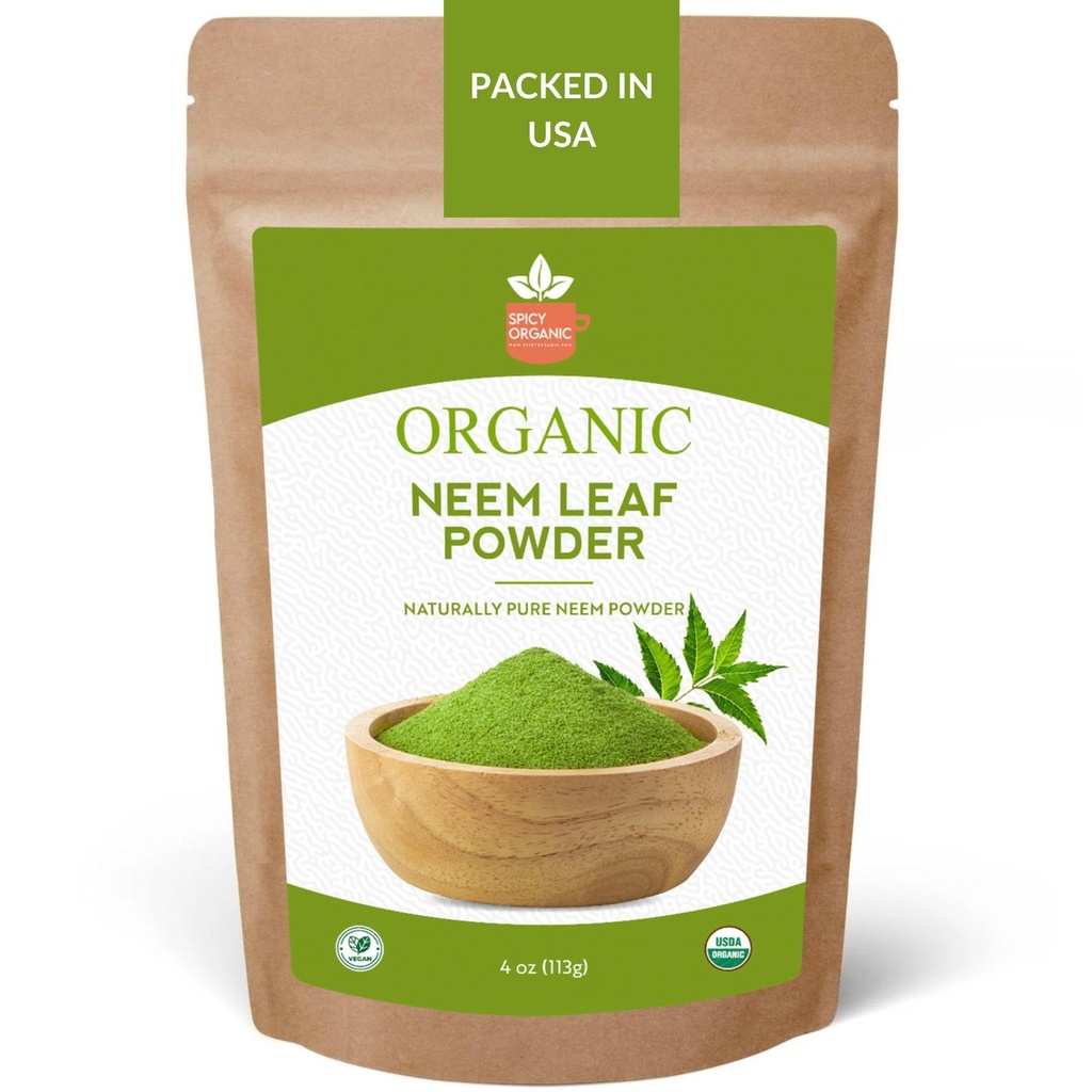 SPICY ORGANIC Neem Powder – 4 oz. - Certified USDA Organic -Non-GMO - Φρέσκα Αποξηραμένα φύλλα Neem Σκόνη για υγιή μαλλιά και δέρμα - Azadirachta Indica Ayurvedic Herb για τη συνολική ευεξία