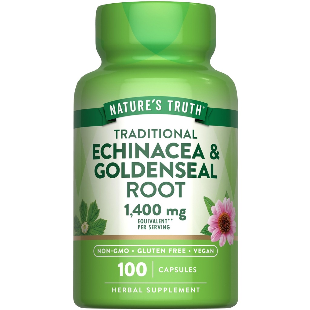 Nature's Truth Echinacea Goldenseal Capsules | 100 Count | Vegan, Non-GMO & Gluten Free Supplement | Herbal Support Complex