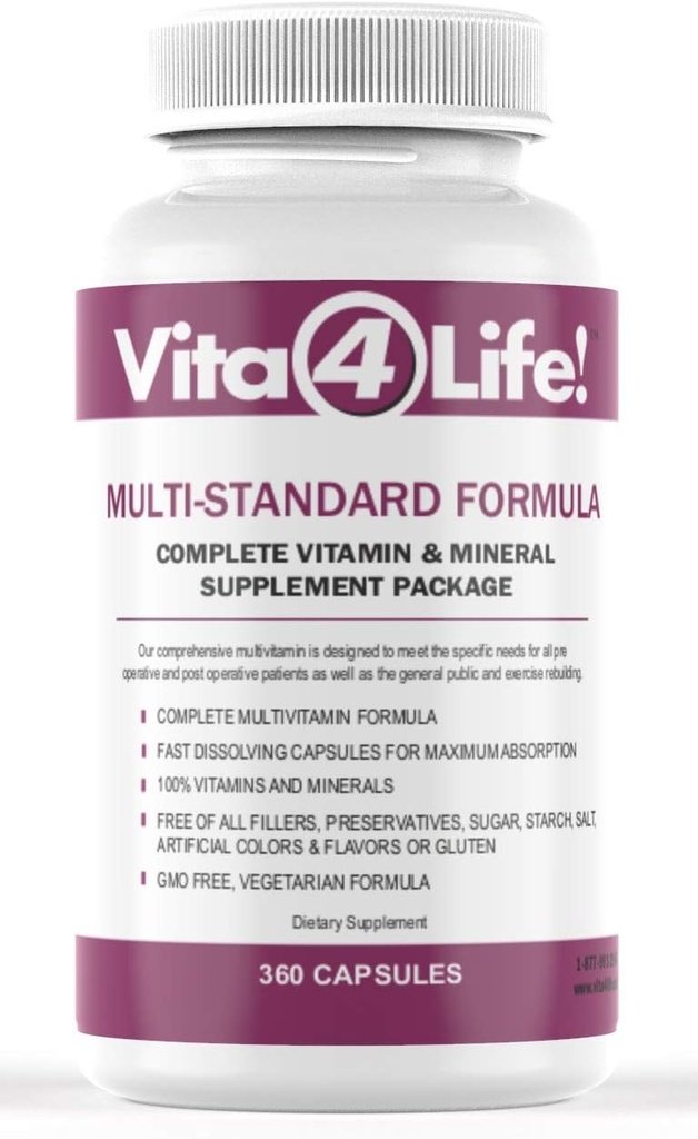Vita4Life!® Multi-Standard Formula • Complete Vitamin & Mineral Complex • 360-Capsules • Fast-Dissolve Veggie Caps • No Fillers, GMO, Gluten, Dairy • 50+ Nutrients (A-Zinc)