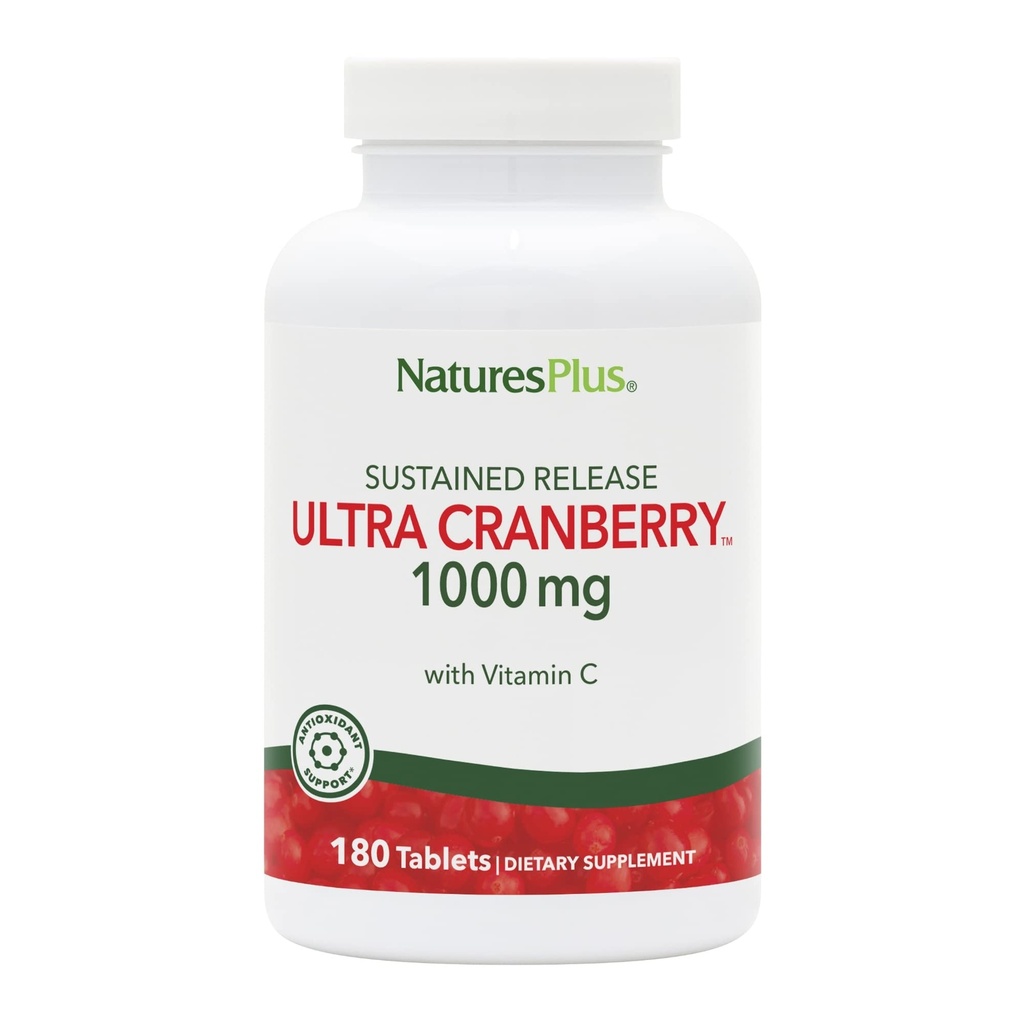 NaturesPlus Ultra Cranberry, Sustained Release - 1000mg, 180 Tablets - with Vitamin C - Vegetarian, Gluten Free - 90 Servings