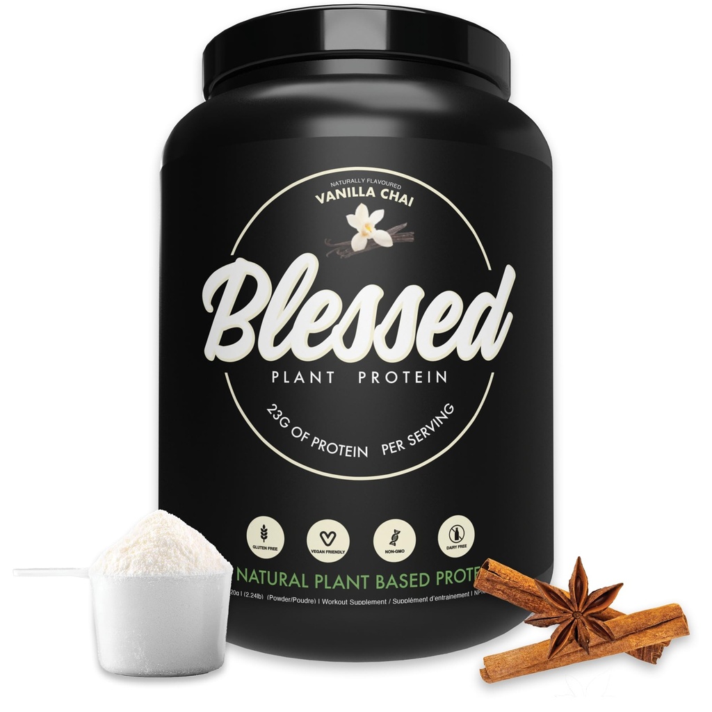 Ευλογημένη Vegan Protein Powder - Πρωτεϊνική σκόνη με βάση το φυτό Αντικατάσταση πρωτεΐνης γεύματος Shake, 23g Pea Protein Powder, Χωρίς γαλακτοκομικά, Χωρίς γλουτένη, Χωρίς σόγια, Χωρίς ζάχαρη Προστέθηκε, 30 Σερβιέτες (Vanilla Chai)