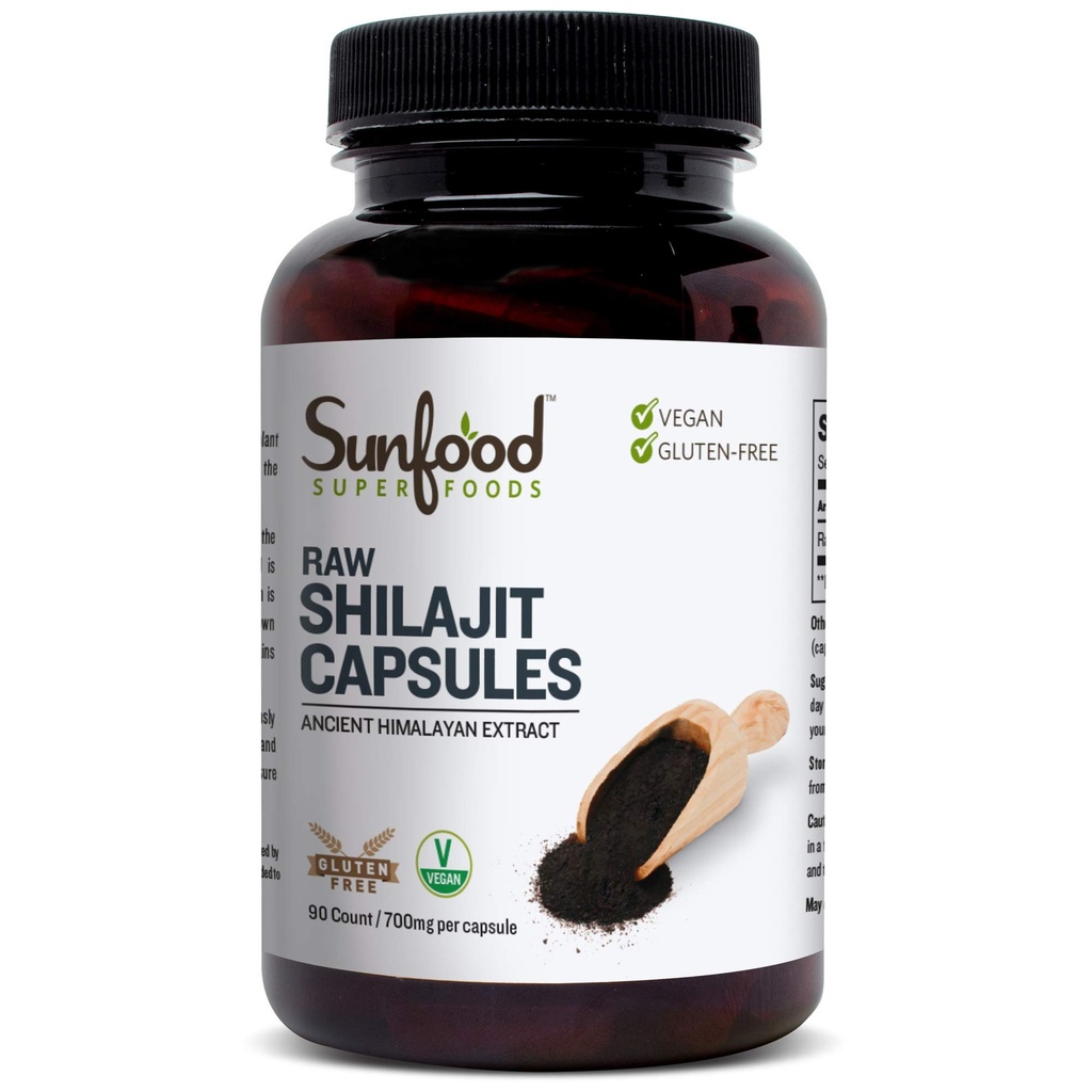 Sunfood Superfoods Shilajit Κάψουλες - Pure Shilajit Resin για γυναίκες & άνδρες, Αρχαίο εκχύλισμα Ιμαλαΐων με Fulvic Acid, Minerals, Shilajit Powder Pills - 90 Κάψουλες