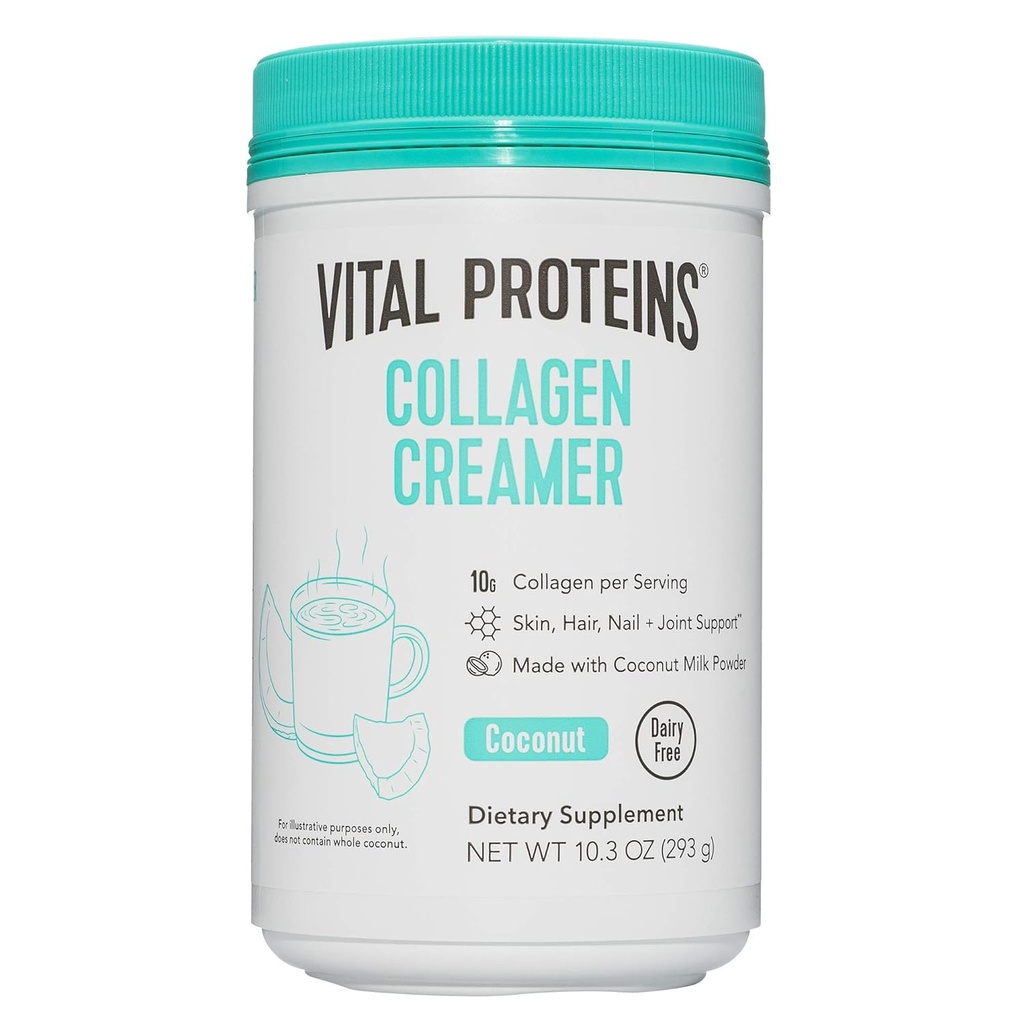 Vital Proteins Collagen Coffee Creamer, Μη Γαλακτοκομική & Χαμηλή Ζάχαρη σε σκόνη με Collagen Peptides Supplement - Υποστηρίζοντας υγιή μαλλιά, δέρμα, νύχια με ενέργεια-Boosting MCTs - καρύδα 10.3oz