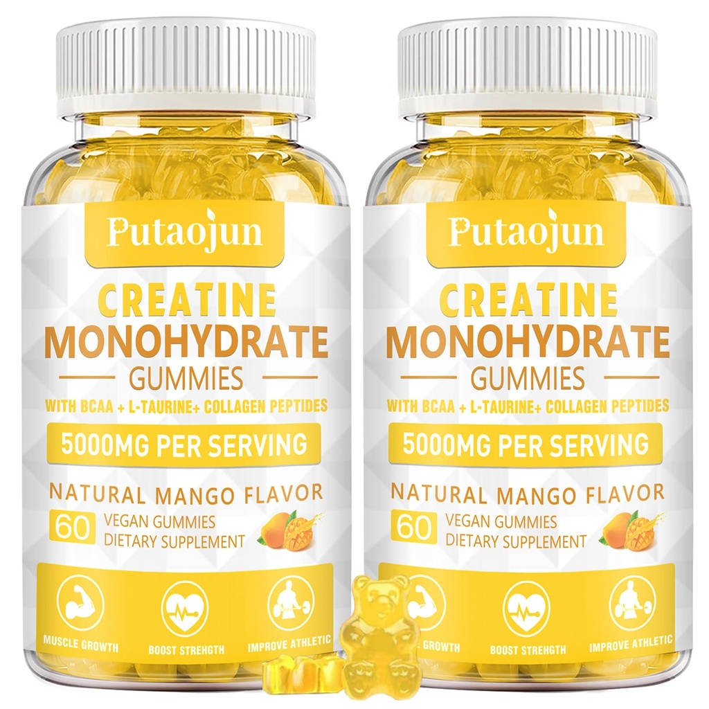 Creatine Monohydrate with Vitamins D3 & B12 | Sugar-Free Hydrolyzed Collagen & Creatine Gummies | 120 Count