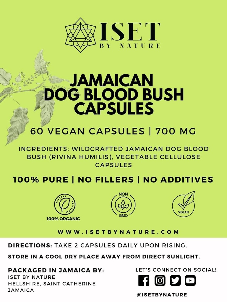 Iset By Nature Jamaican Dog Bush Blood Capses 1400mg - Συμπληρώματα γονιμότητας για τις γυναίκες για την υποστήριξη της ισορροπίας ορμονών & σύλληψης, ανακούφιση PCOS με οργανικό βότανο αίματος σκύλου Τζαμάικα - 60 κάψουλες, Vegan